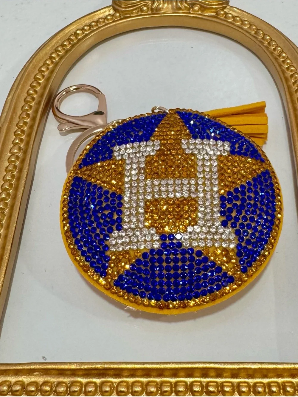 New Crystal Monogram Round Keychain in Royal Blue